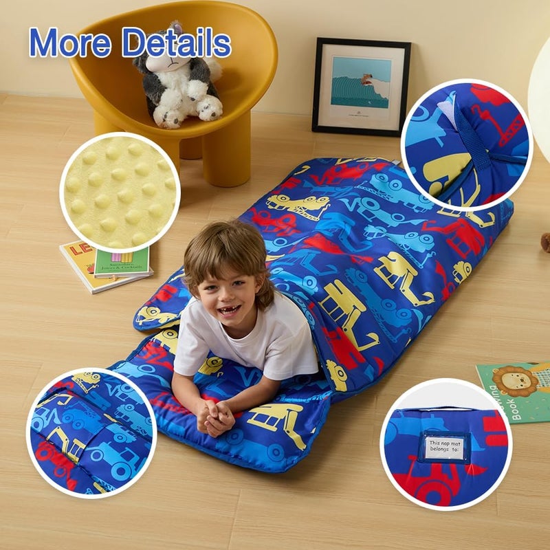 beeweed Toddler Nap Mat, Rollup Design Kid Sleeping Mat with Removable Pillow & Minky Blanket, Toddler Sleeping Bag for Daycare Preschool Travel Camping - Image 2